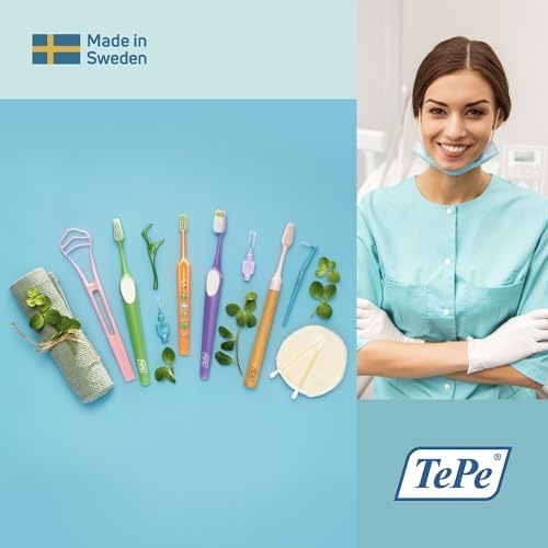 TePe Choice Soft Dental Toothbrush for Teeth Cleaning With 3 Replaceable Heads, Green