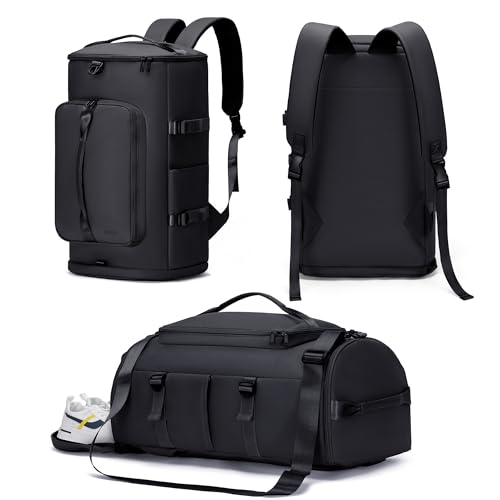 Gym Bag for Men and Women with Shoes Compartment - 3 in 1 Sports Duffle Bag Travel Backpack Weekender Overnight Bag with Wet Pocket, Unisex, Black - MIYCOO