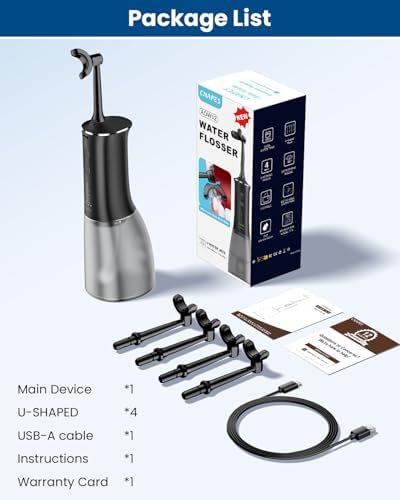 Water Flosser for Teeth Cleaning with 4 U-Shaped Jet, 350ML Rechargeable, Cordless Water Dental Flosser with 4 Modes & 4 Adjustable Levels, Cleans Inner/Outer Teeth for Home and Travel