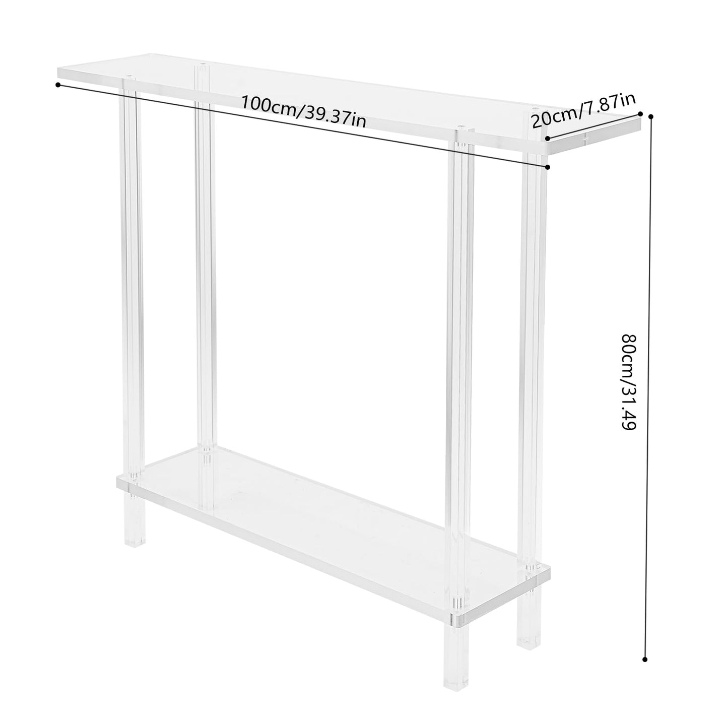 Clear Acrylic Narrow Console Sofa Table, 40inch Acrylic Console Table Entryway Tablé Narrow Long Console Table Modern Tablé Hallway Table Couch Table Transparent Color
