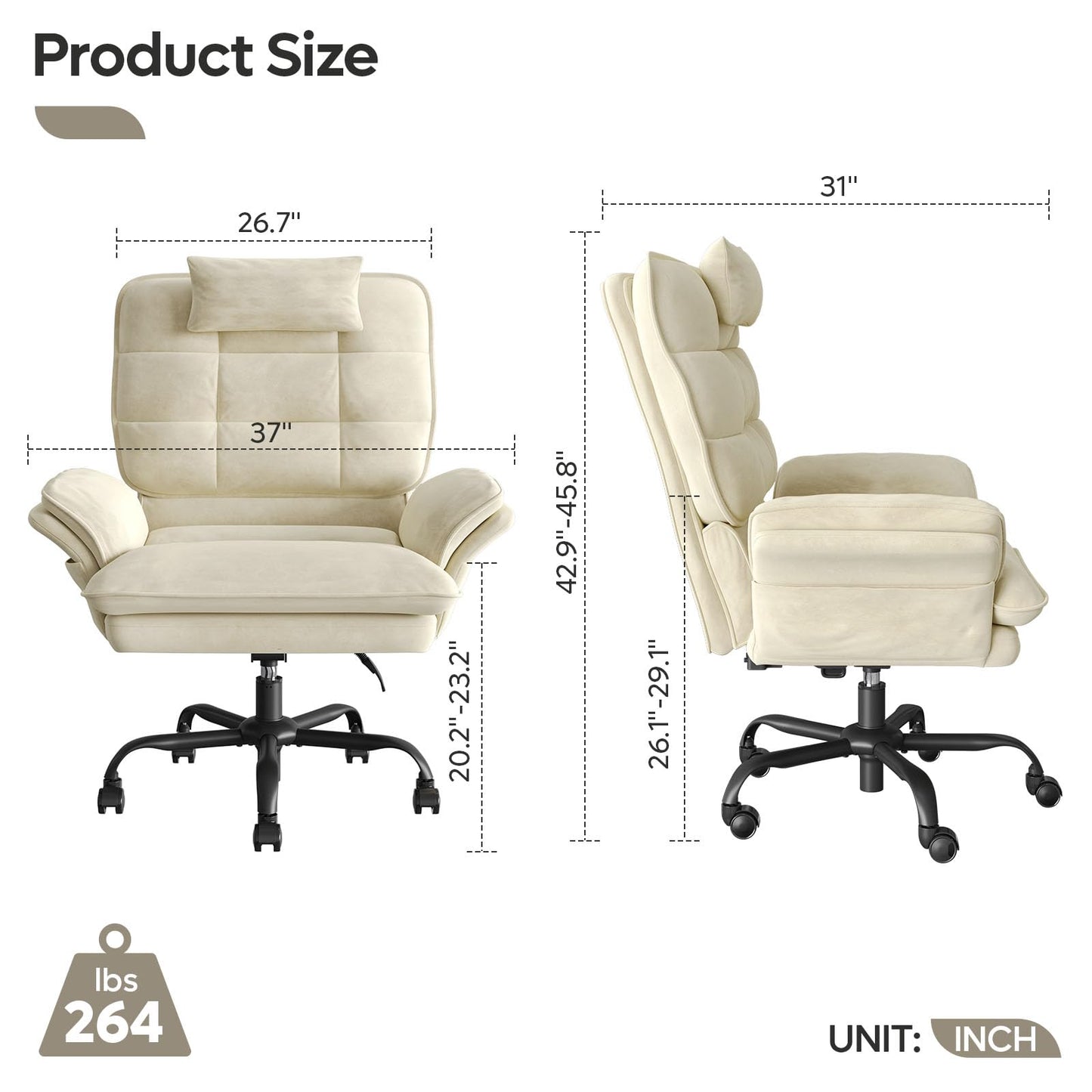 Bestier Velvet Executive Office Chair, Ergonomic Chair with Flip-up Arms, 135° Reclining Office Chair with Side Pockets & Headrest, Big Swivel Computer Chair for Home Office - Beige