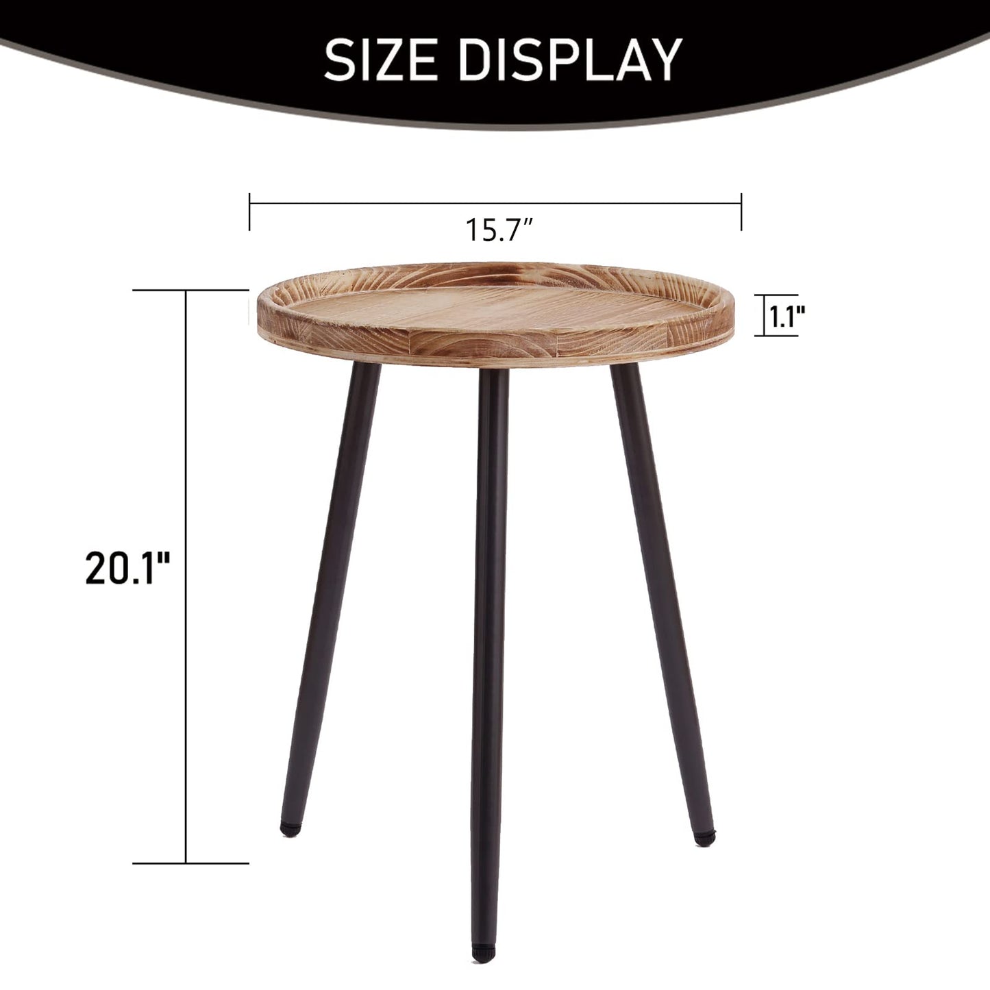 Tiita Round End Table Mental Side Table Nightstand/Small Wood Tables Accent Coffee Table with Wooden Tray for Living Room Bedroom Office Small Space