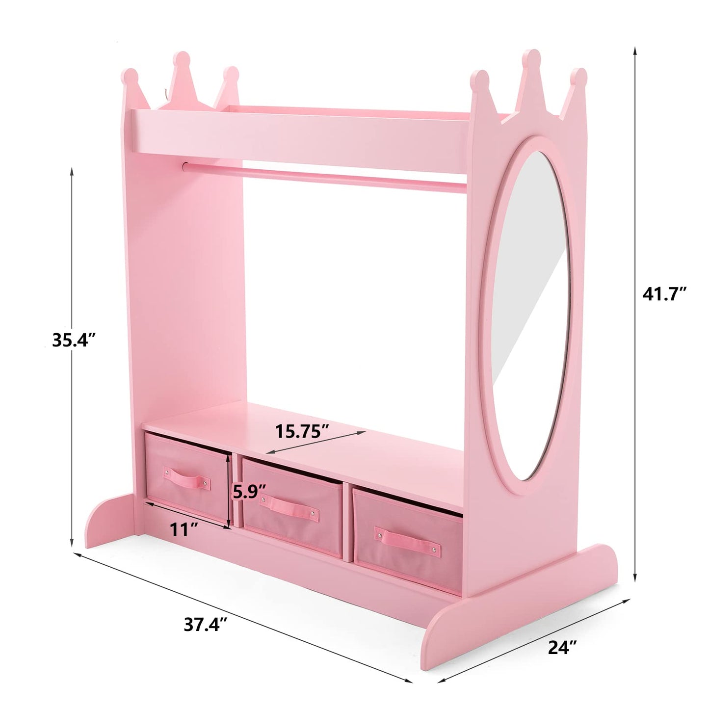 COSVALVE Kids Armoire Dress-Up Storage w/Mirror and Drawers,Dress up Closet,Costume Dress up Wardrobe, Pretend Storage Closet w/Side Pocket Top Shelf for Shoes,Lovely Pink for Girls Room