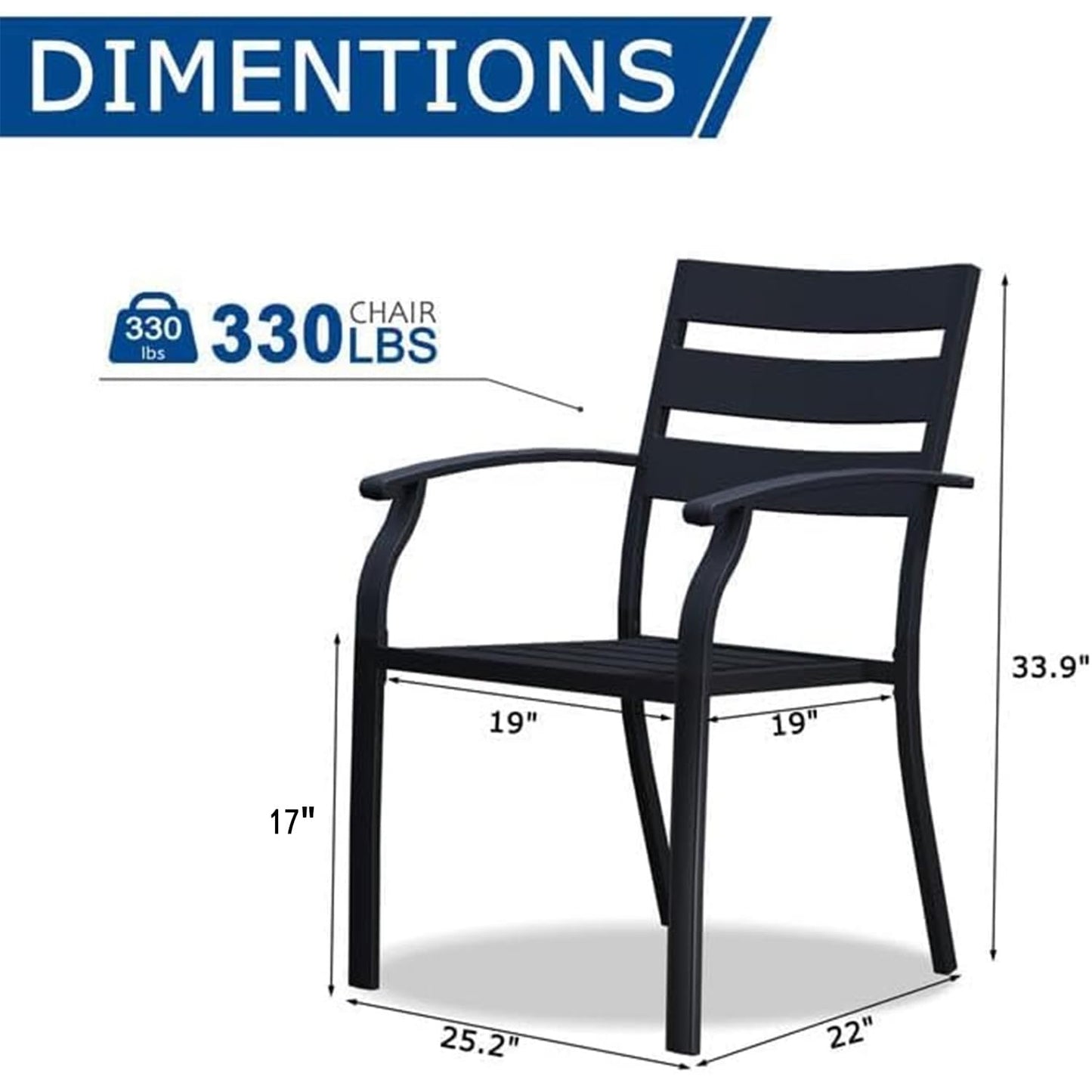 Patio Dining Chairs Set of 6, Black Stackable Outdoor Dining Chairs, Metal Patio Furniture Set for Garden Backyard Lawn Deck Support Over 300 lbs