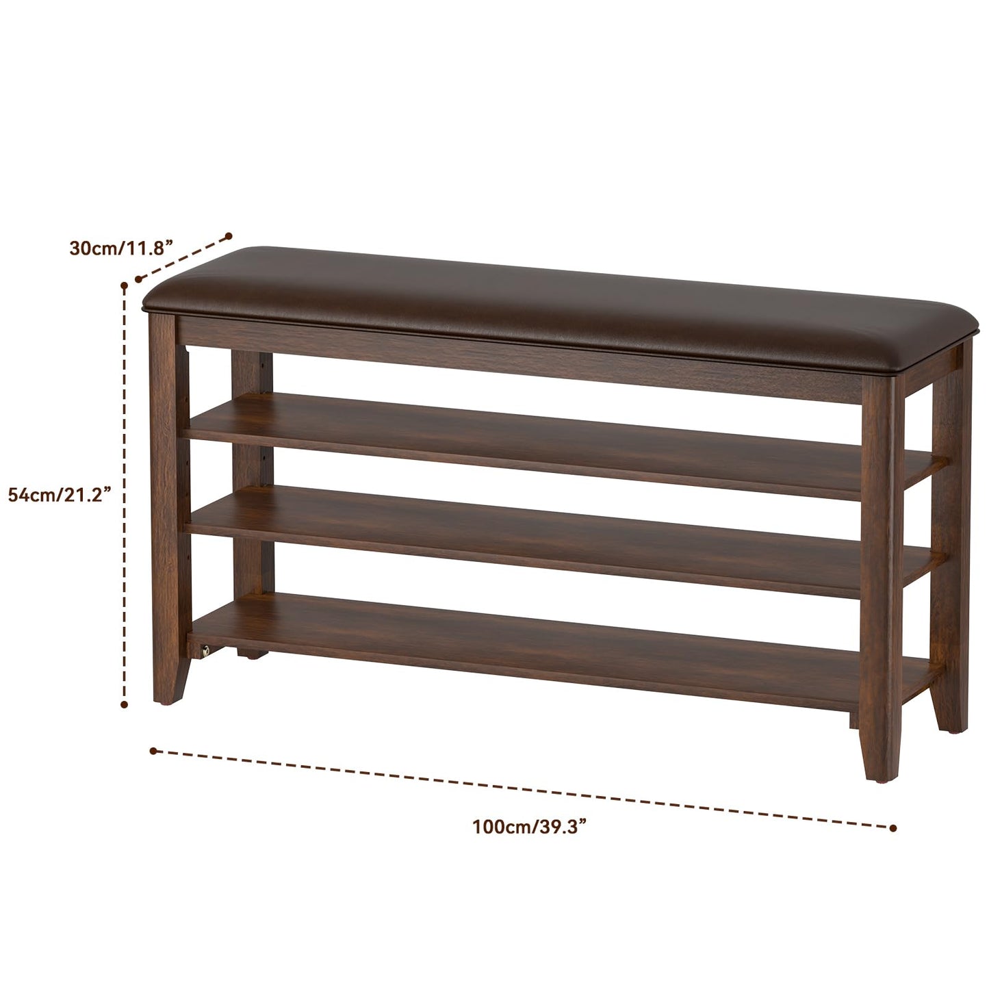 Shoe Rack Bench Entryway Storage with Leather Cushion, Shoe Organizer Bench for Entryway, Ideal for Front Doors Entrances Hallway Mudroom Featuring Rubberwood And 3 Height-Adjustable Removable Shelve