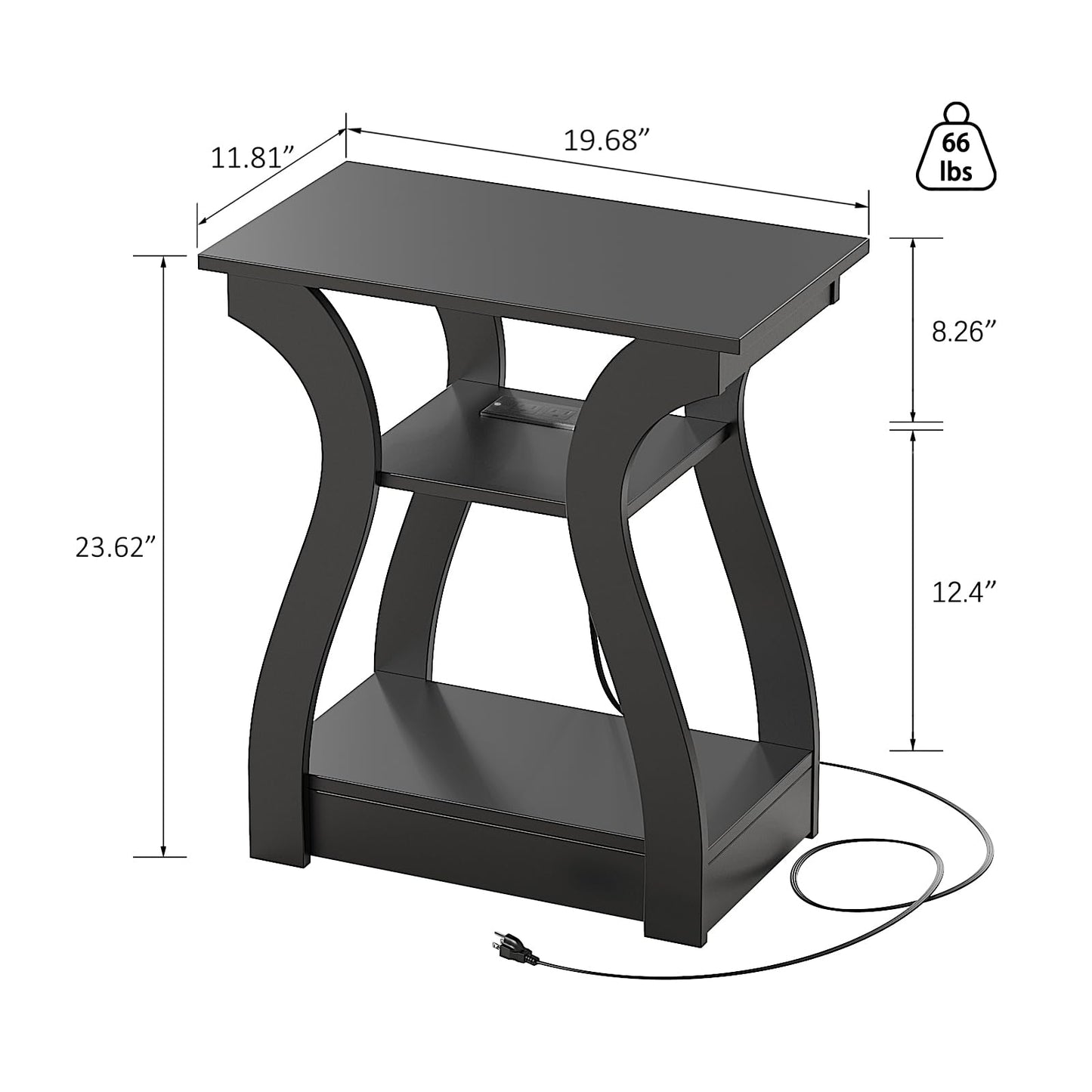 FROMJBEST End Table with Charging Station, Side Table with USB Ports and Outlets, Nightstand, 3 Tier End Table with Storage Shelf for Living Room, Bedroom (Black)