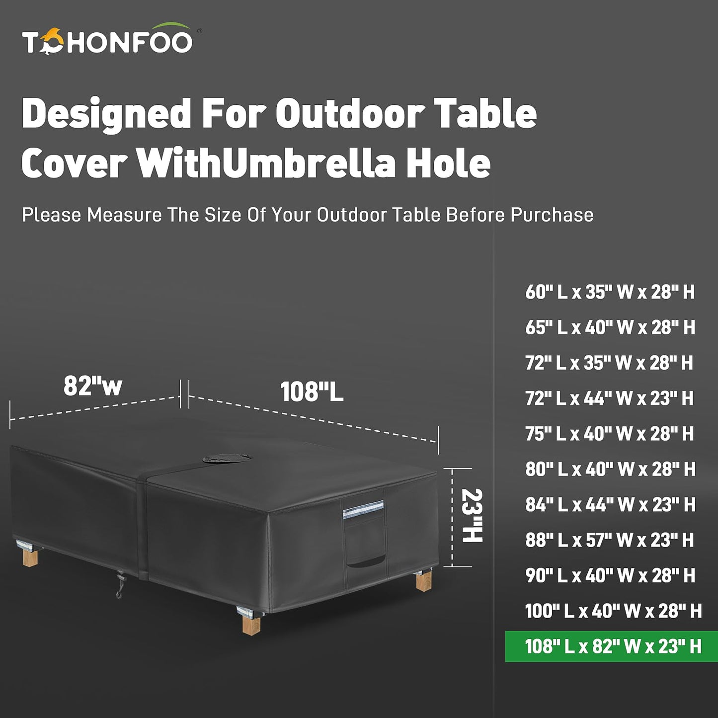 Rectangle Patio Table Cover with Umbrella Hole - 108"L x 82"W x 23"H (COVER SIZE,NOT TABLE SIZE) Heavy Duty Waterproof 600D Oxford Fabric Outdoor Lawn Patio Furniture Covers