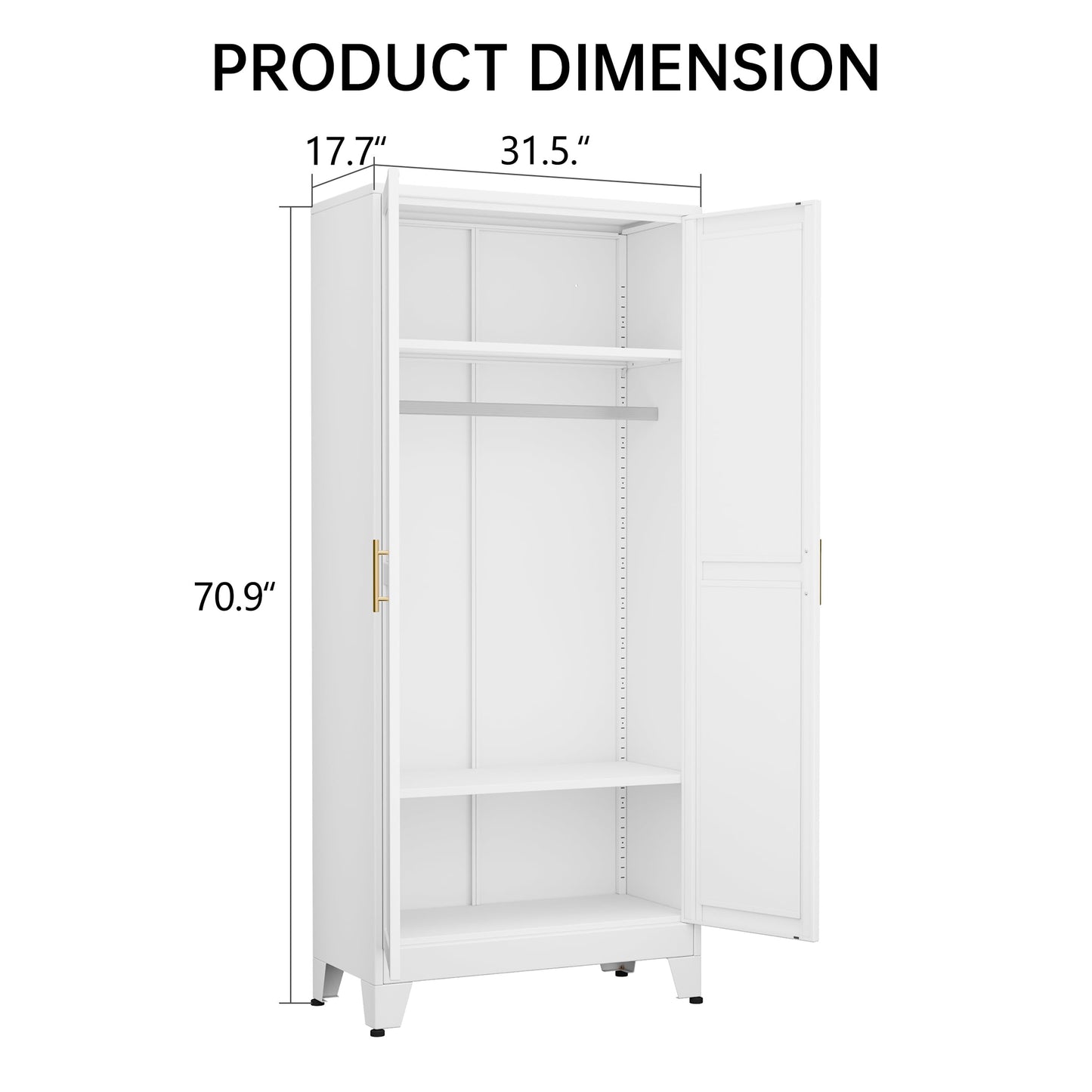 AUEYTVR Metal Armoire Wardrobe Closet Storage Cabinet with Hanging Rod,71'' Metal Wardrobe Cabinet with 2 Doors and 2 Adjustable Shelves for Bedroom, Laundry Room, Cloak Room