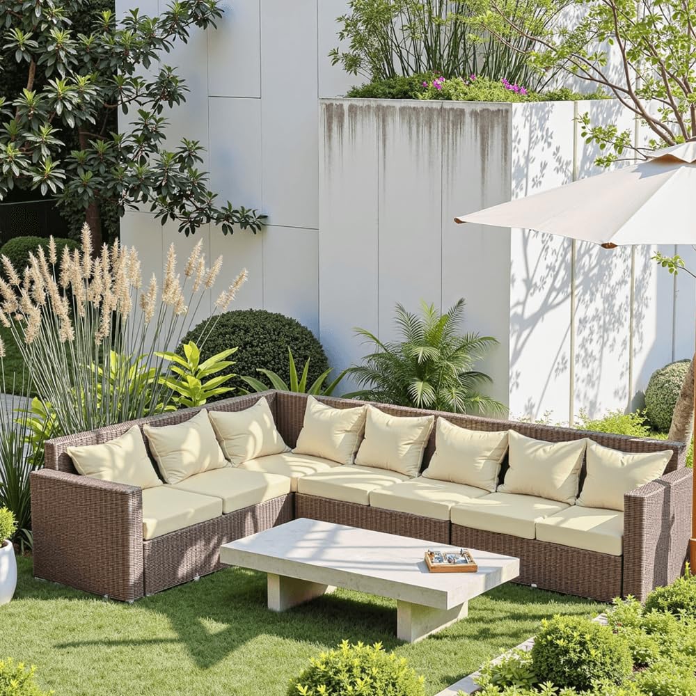 PatioGlow Outdoor Seat Cushion Set 24 x 24 x 4 Inch, Waterproof & Fade Resistant Patio Furniture Cushions with Removable Cover and Ties, Thick Deep Seating Pads for Outside Chair Sofa Couch, Yellow