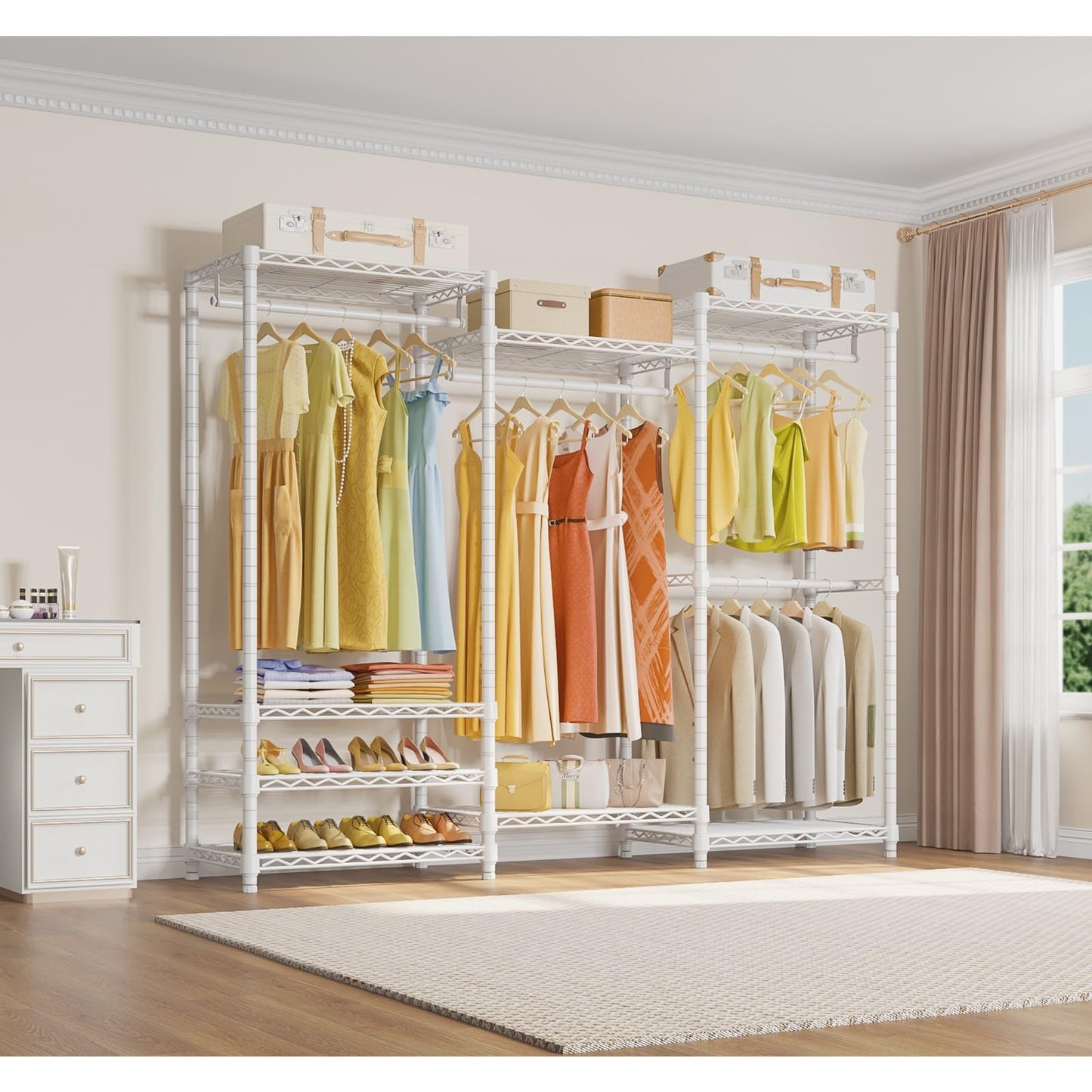 VIPEK V5 Portable Closet Wardrobe Heavy Duty Clothes Rack, Freestanding Clothing Racks with 4 Hang Rods & 8 Shelves, Adjustable Custom Closet Racks, 68.9" L x 15.7" W x 76.4" H, Max Load 800LBS, White