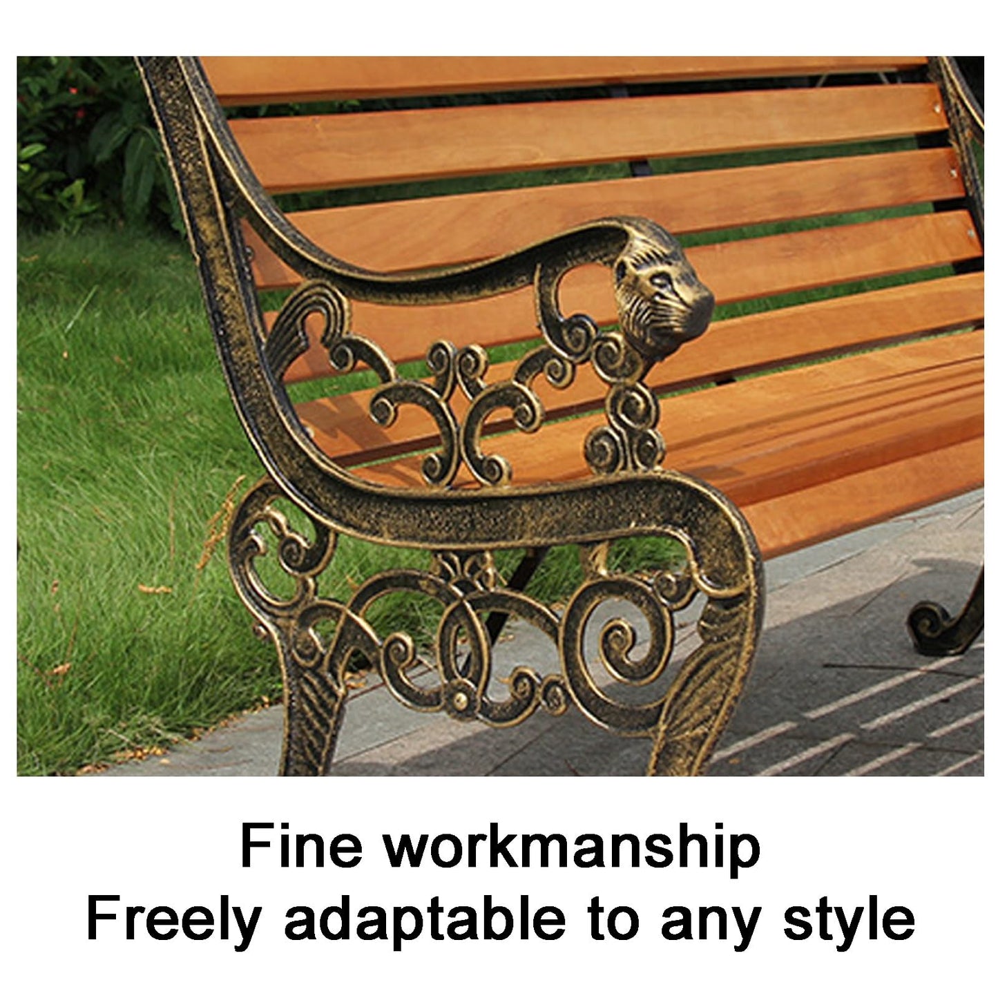 YLLSMGS Outdoor Benches Patio Garden Bench with Rust Resistant Cast Iron Frame with Backrest and Armrests for Backyard Lawn(Brown,125cm/49in)