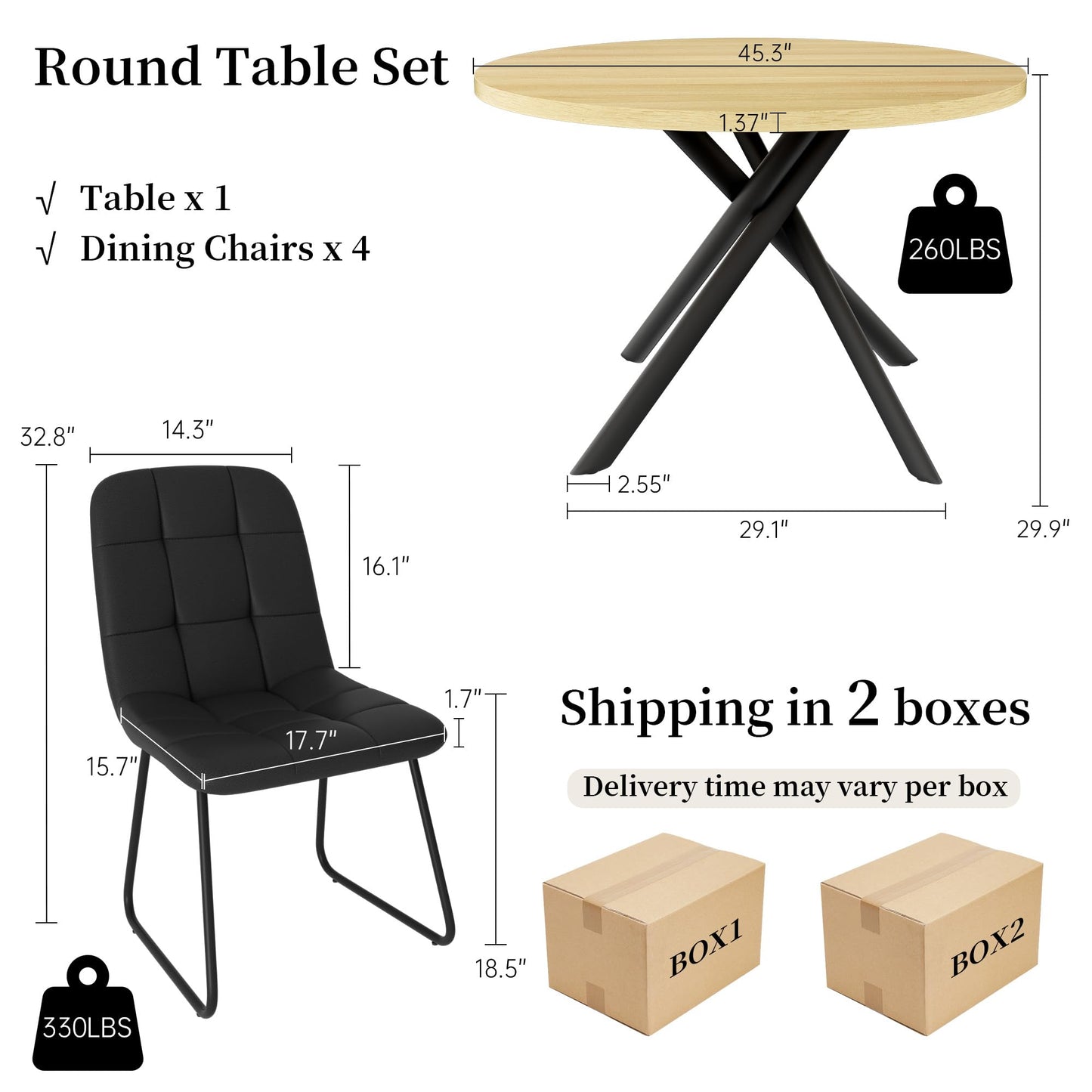 HIPIHOM 45.3 Inch Round Dining Table Set for 4, Mid Century Modern Small Coffee Set for Dining Room Kitchen Apartment (Cream Table + 4 U-Shaped Black Chairs)