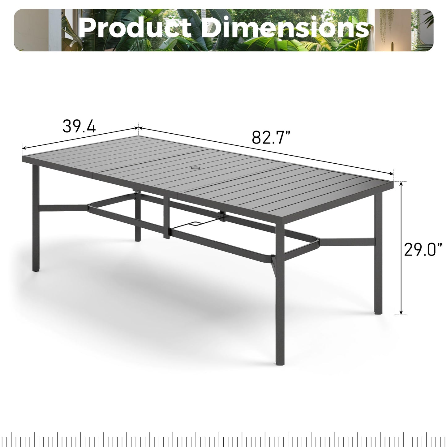 MIXPATIO Outdoor Patio Dining Table for 8, 83" x 39" Rectangular Metal Patio Dining Table with 1.7" Umbrella Hole for Garden, Backyard and Porch