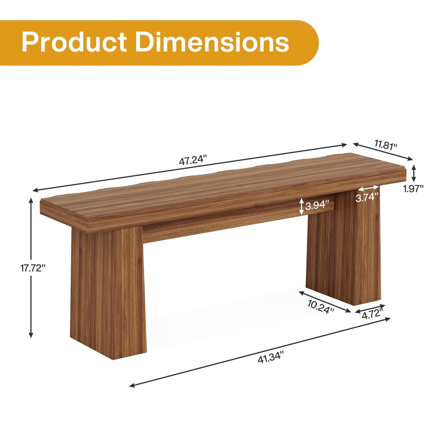 Tribesigns Wooden Entryway Bench, 47-Inch Wood Dining Table Bench with Sturdy Frame for Dining Room Bedroom Living Room Hallway Kitchen, Easy Assembly (Brown)