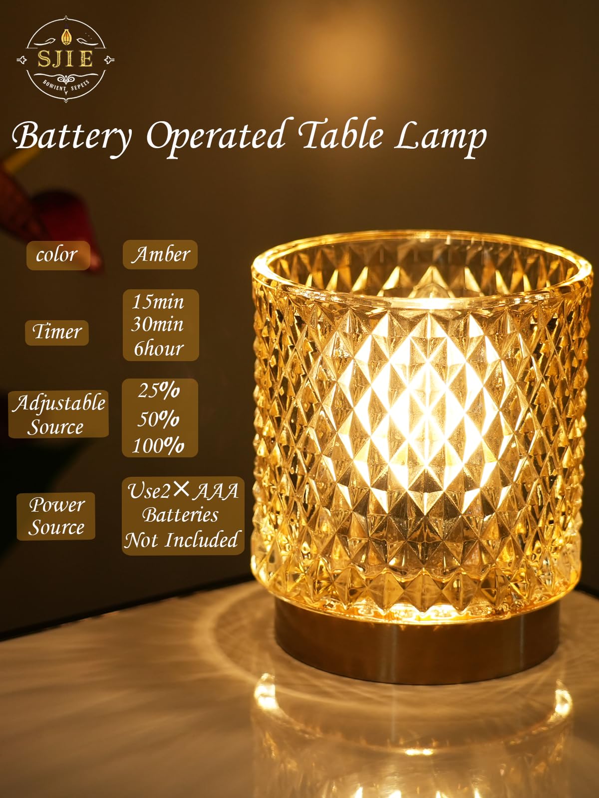 SJIE Battery Operated Lamp - Stylish Small Lamps Decorative with Timer & 3 Light Modes, No Plug in Lamps Cordless Battery Table Lamps for Bedroom/Bathroom/Fireplace(with Remote Control)