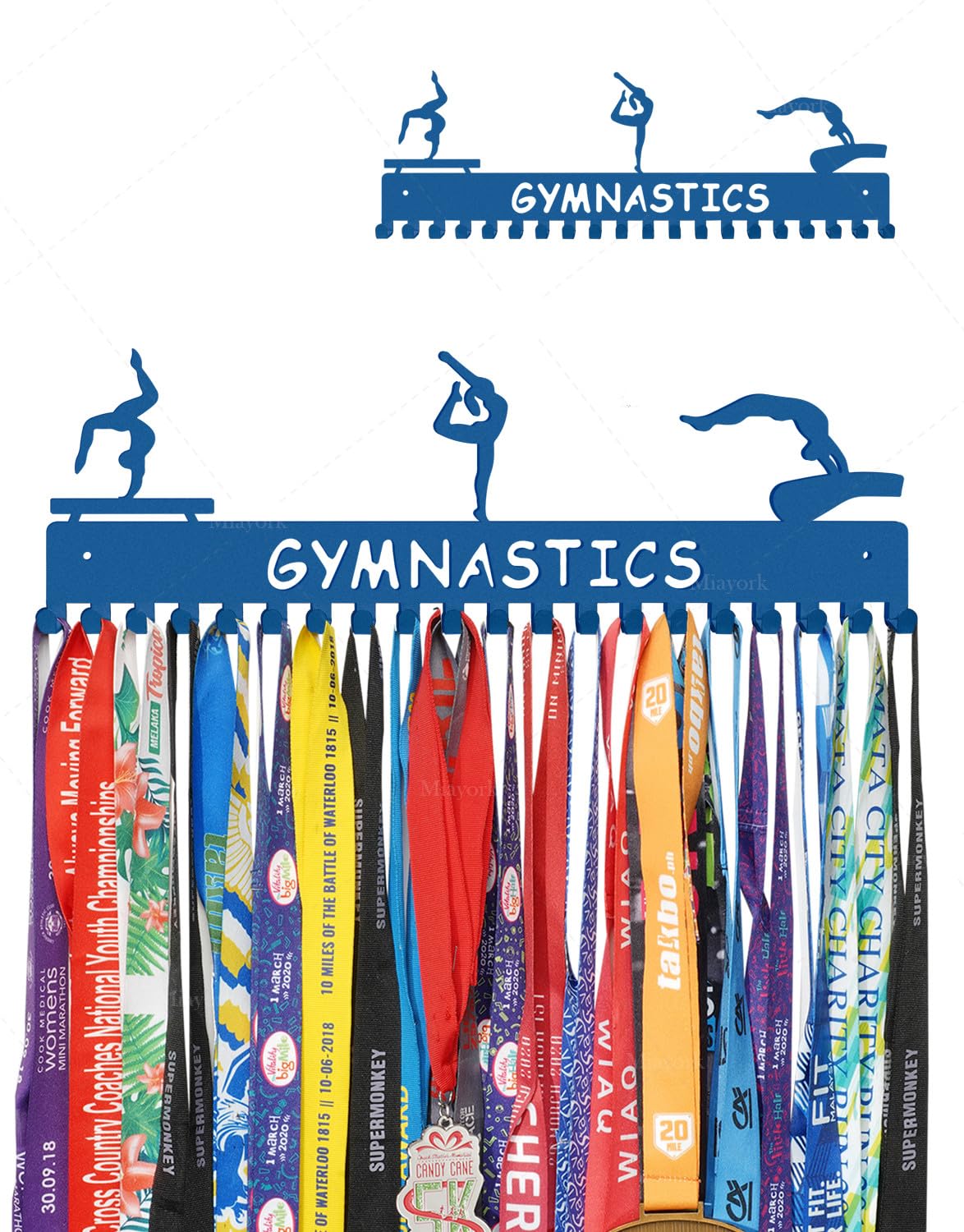 Light Blue Gymnastic Medal Hanger Display Ribbon Hanger Rack for More medals-Easy Installation Easy to Use with 20 hanging hooks-Gymnastics Medal holder for Girls- Medal Hanger Display Upgraded