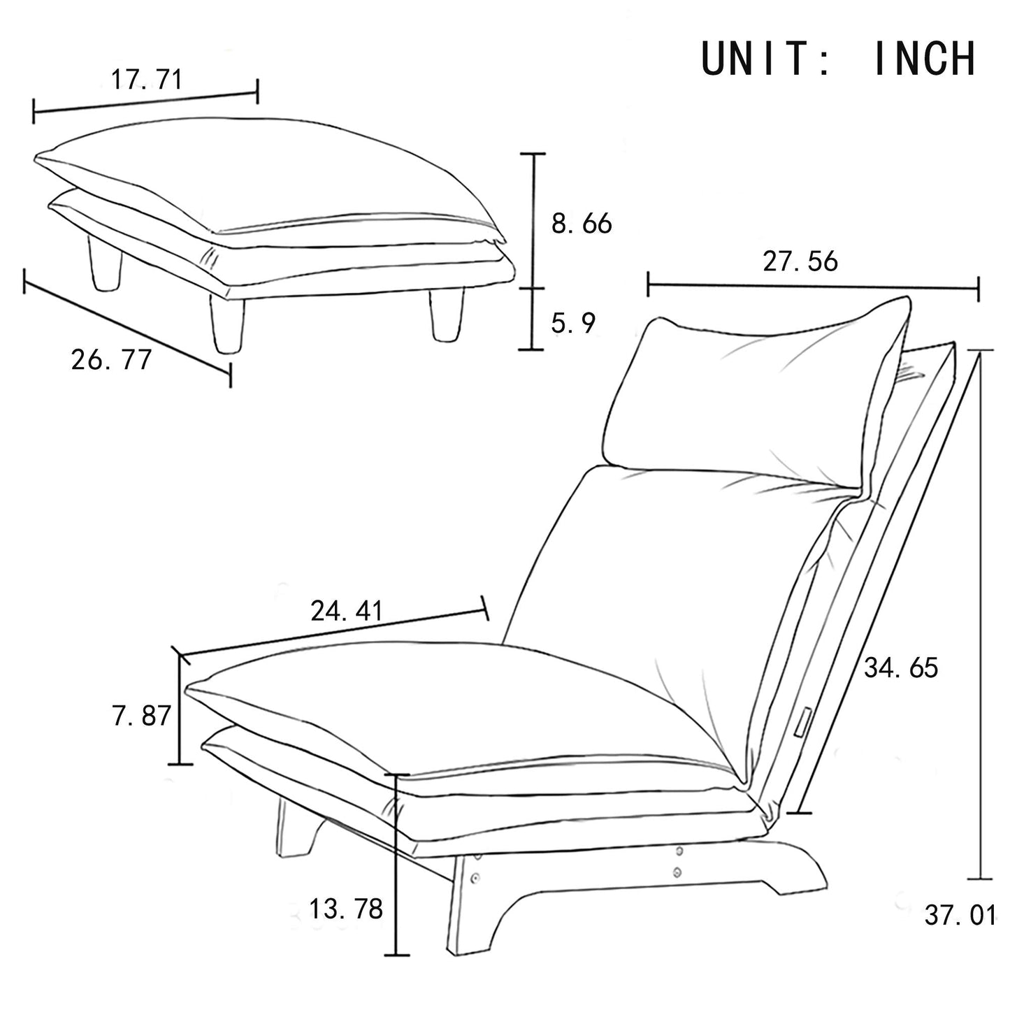 YzzhStaryefire Floor Chair Single Lazy Sofa Leisure Balcony Reclining Japanese Tatami Adjustable Recliner with Ottoman for Living Room, Bedroom, Indoor Use (Stacked Footstool, Beige)