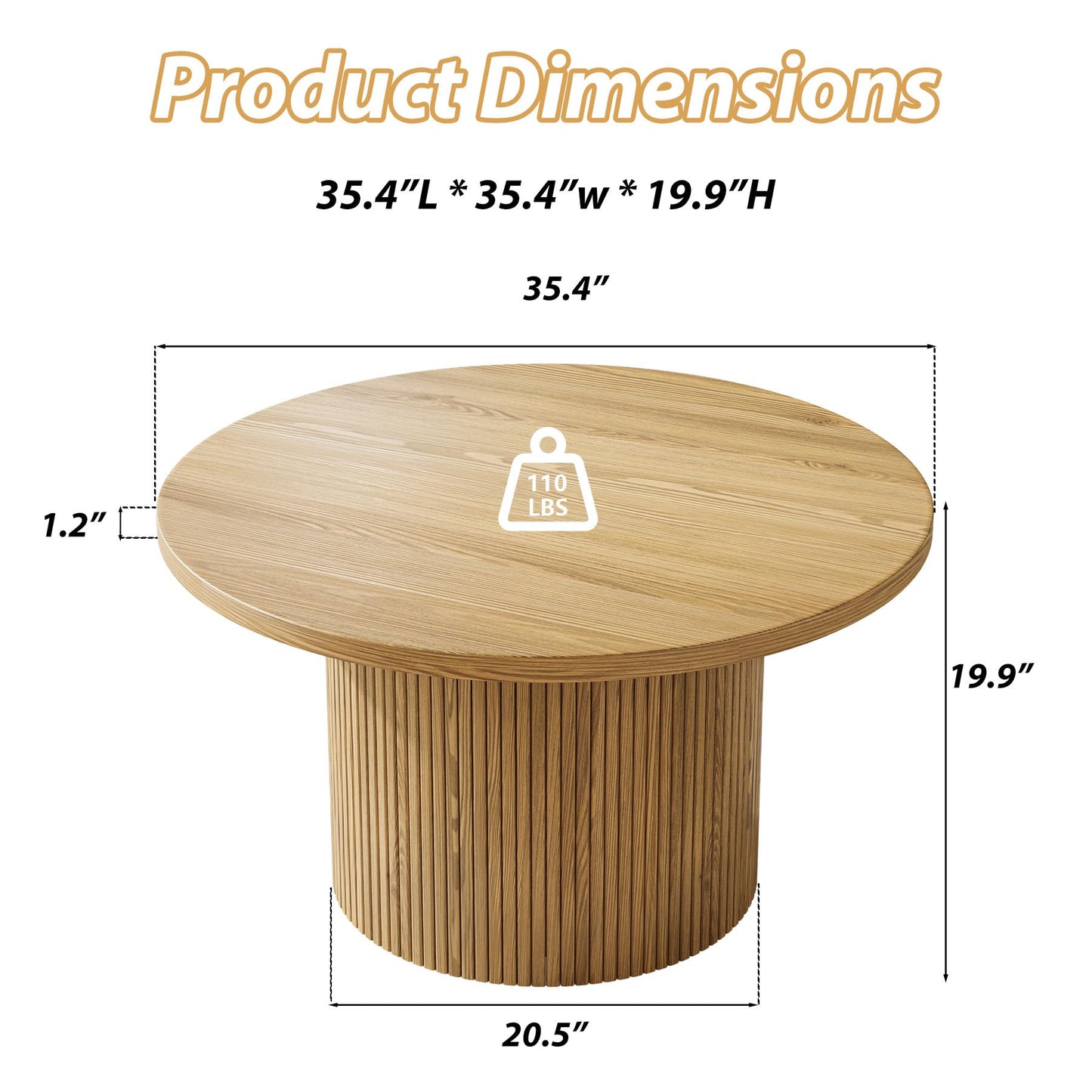 MAISONARIA Round Coffee Table with Storage, 35" Coffee Tables for Living Room, Circle Wood Accent Center Table for Apartment, Oak