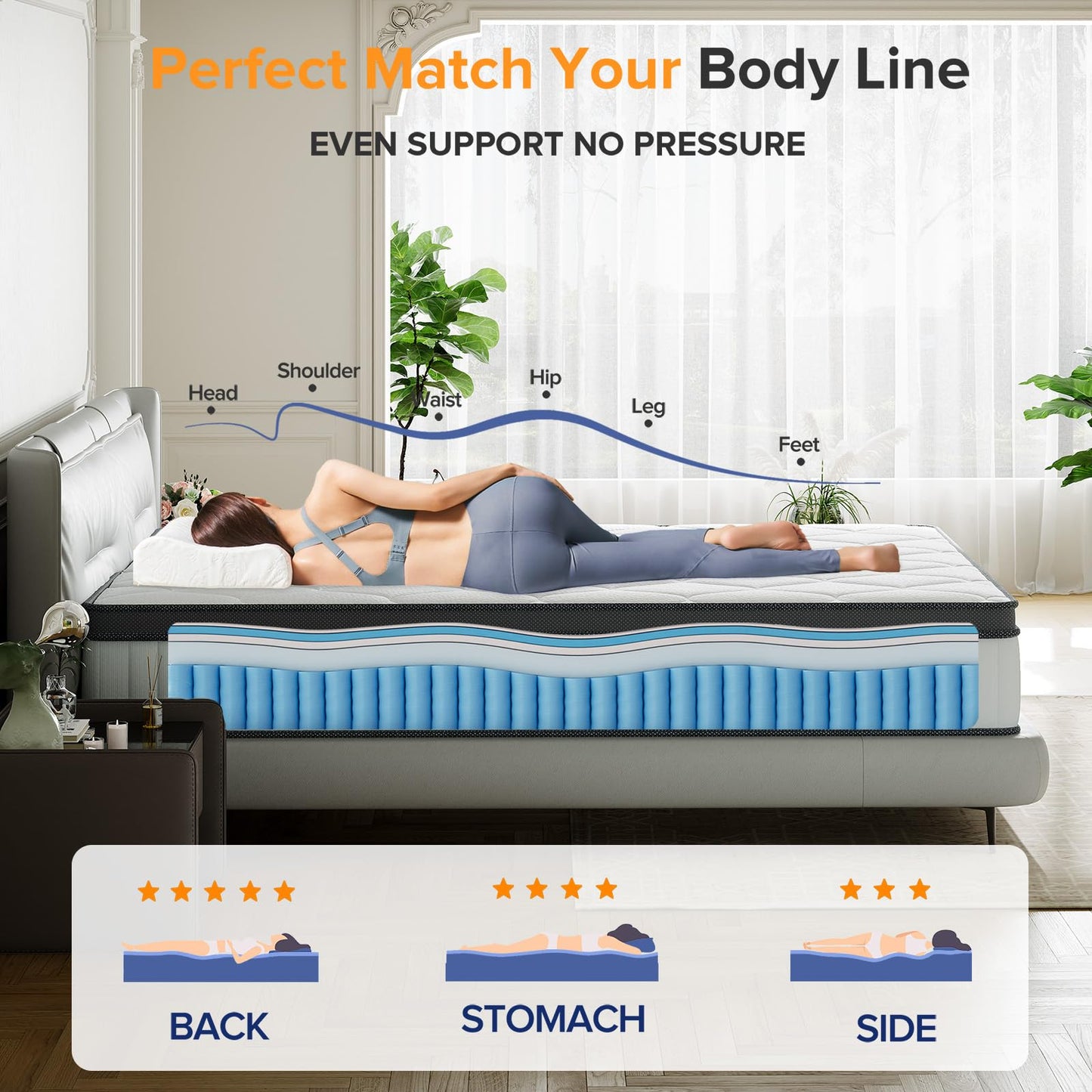 TXO Full Size Mattress, 10 Inch Medium Firm Hybrid Mattress with Pocketed Spring and Bamboo Charcoal Gel Memory Foam, Anti-Pilling Cover, Motion Isolation, Cool and Dry Sleep, Full Mattress in a Box