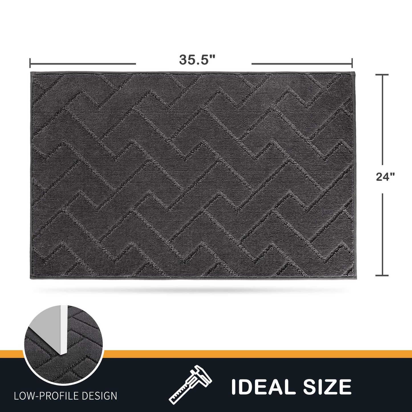 PURRUGS Dirt Trapper Door Mat 24" x 35.5", Non-Slip Machine Washable Entry Rug, Shoe Scraper, Dog Doormat, Super Absorbent Welcome Mat for Front & Back Door, Muddy Wet Shoes & Paws, Charcoal