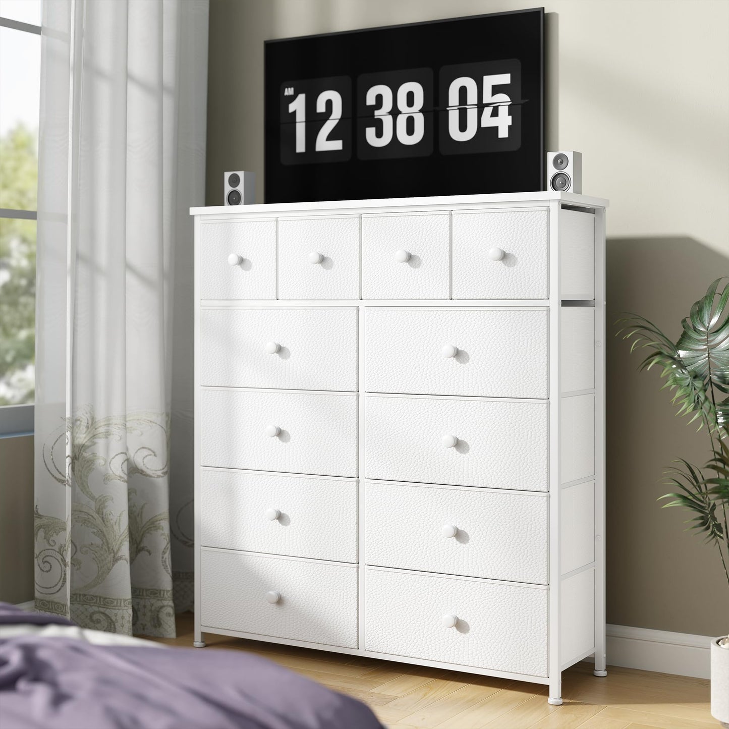 Dresser for Bedroom with 12 Drawers Tall Dressers for Bedroom Fabric Dressers & Chest of Drawers with Sturdy Metal Frame, Wood Top, for Girls, Closet, 40.6" W x 11.8" D x 44.5" H (White)
