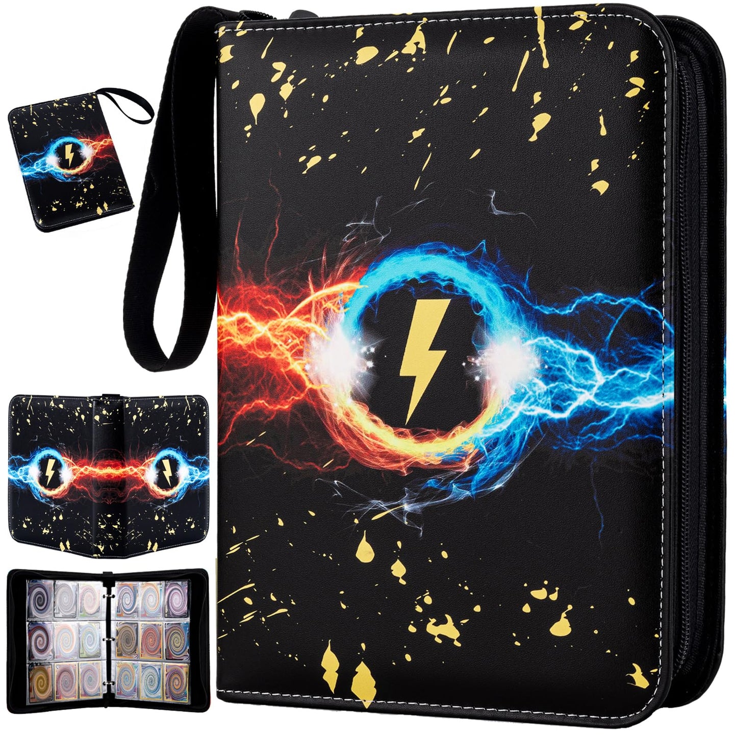 Jravkfi Card Binder 9-Pocket,900 Pockets Card Holder Album with 50 Removable Sleeves for Standard Size Cards TCG Trading Card Binder Display Storage Carrying Case-Black