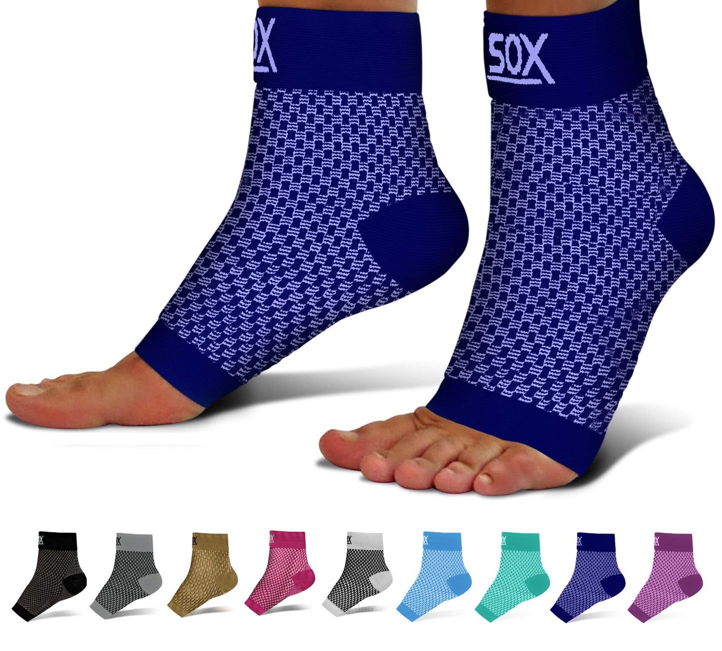 SB SOX Plantar Fasciitis Compression Socks for Women & Men - Best Arch Support for All Day Wear - Relief for Heel Pain and Night Splint Comfort (Navy, Small)