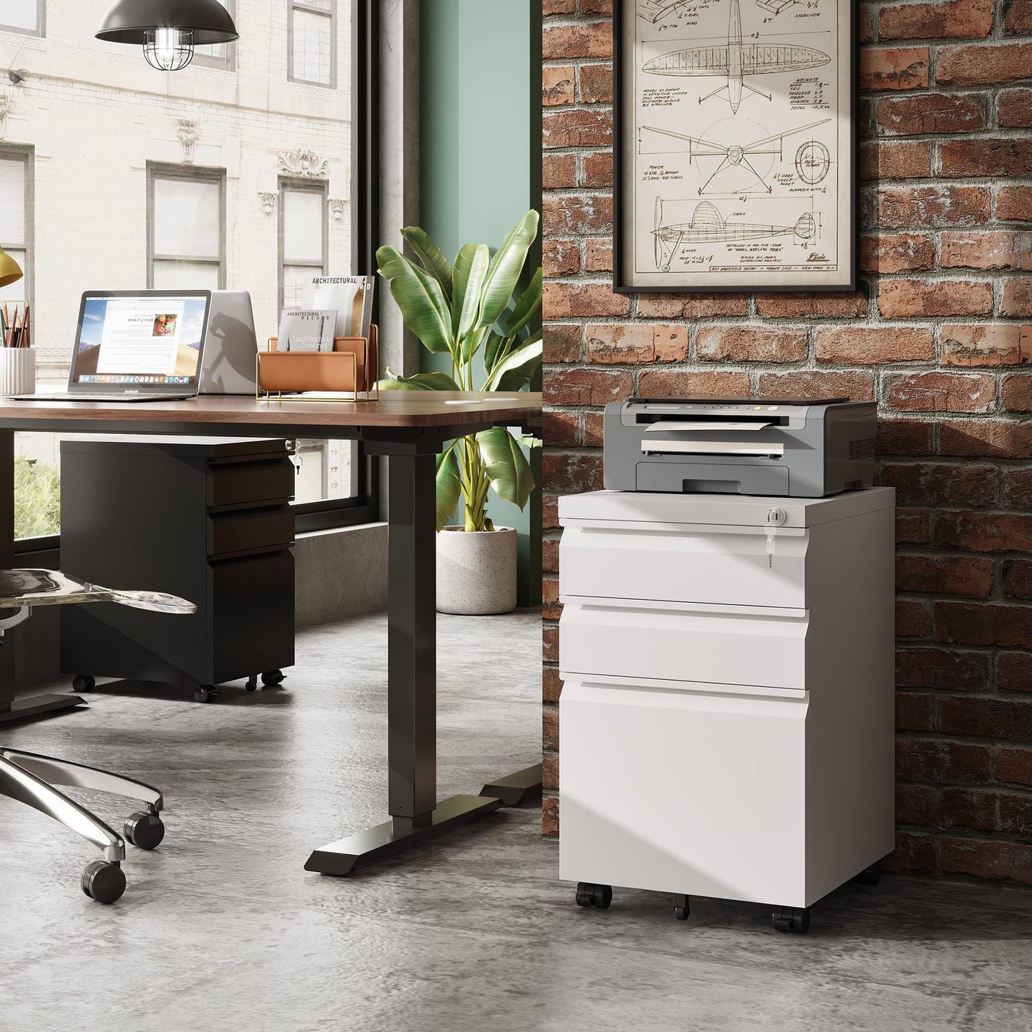DEVAISE 3-Drawer Mobile File Cabinet (Under Office Desk), Assembled Except Casters, Fits Letter/Standard Sizes, White