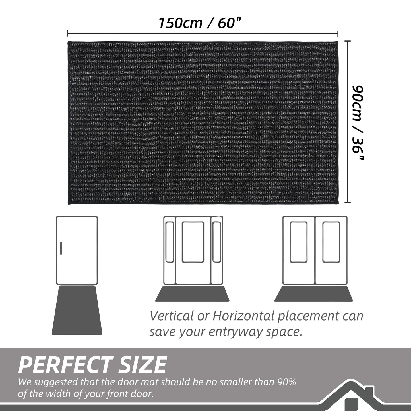 BEQHAUSE Dirt Trapper Door Mat 36" x 60", Non-Slip Washable Doormats Entrance Mat, Dirt Resistant and Absorbent Welcome Mat, Low Profile Floor Mats for Front Back Door and Entryway, Black