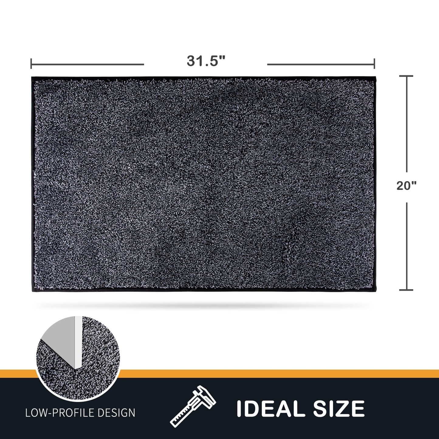 PURRUGS Dirt Trapper Door Mat 20" x 31.5", Non-Slip Machine Washable Entry Rug, Shoe Scraper, Dog Doormat, Super Absorbent Welcome Mat for Front & Back Door, Muddy Shoes & Paws, Bluish Grey-Black
