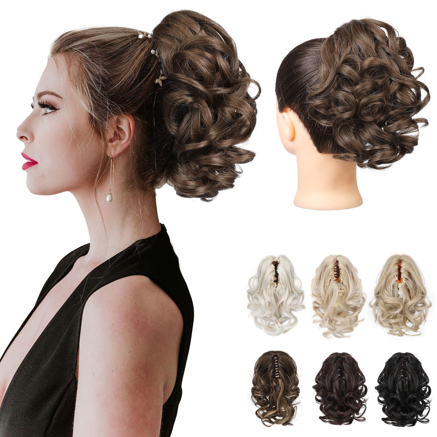 REECHO Ponytail Extension, 9" Short Curly Wavy Claw Clip Pony tails Hair Extensions HP001 Hairpieces for Women - Ginger Brown