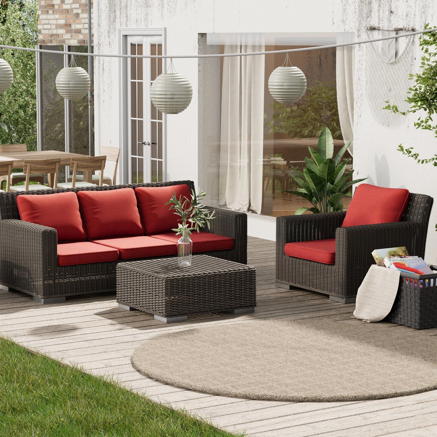 PATIOHIT 24x24 Inch Outdoor Cushions for Patio Furniture Water Resistant Patio Chair Cushions 2-Year Fade Resistant Deep Seat Cushions, Replacement Cushions for Outdoor Furniture (Cherry Red)