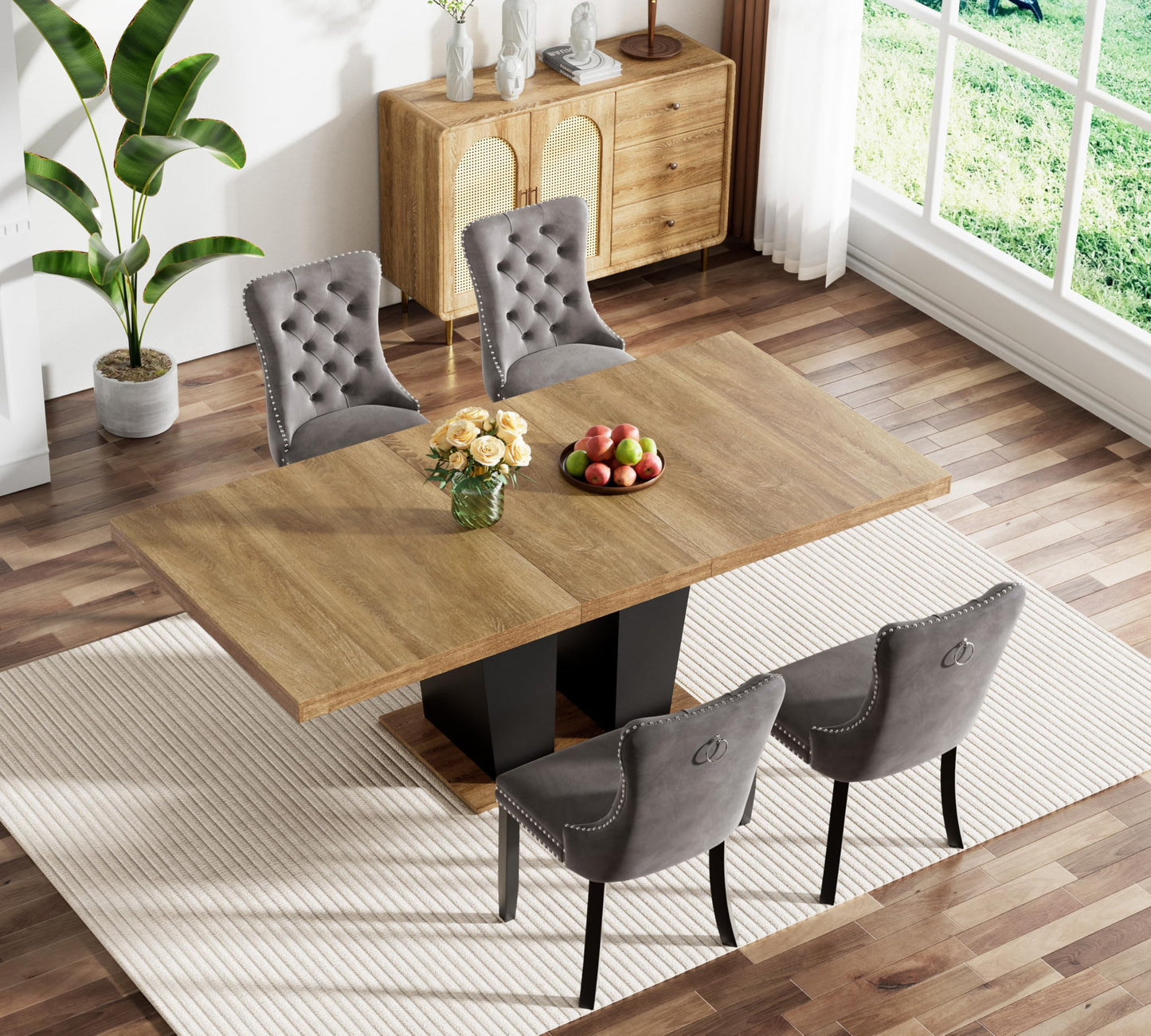 HomVent 5 Piece Extendable Dining Table Set for 4 with Chairs, 63"-78.7" 4 Person Dining Room Table Sets for 4-10 People, Wood Rectangle Farmhouse Expandable Kitchen Table Chairs Set of 4, Dinner Set