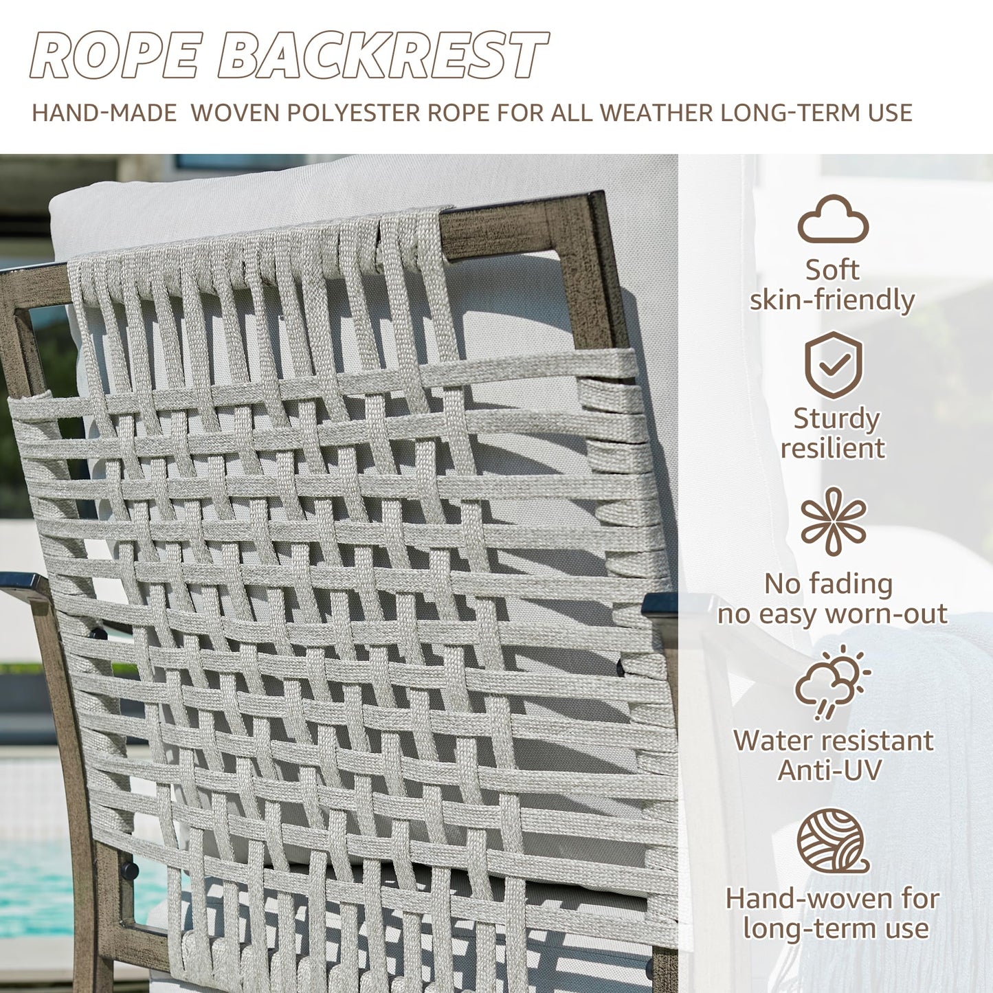 NATURAL EXPRESSIONS 4 Pieces Patio Furniture Sets, Modern Metal Outdoor Conversation Sets with High Back All Weather Hand-Woven Rope Rocking Swivel Chairs, Loveseat, Metal Table, 5.5" Thick Cushions