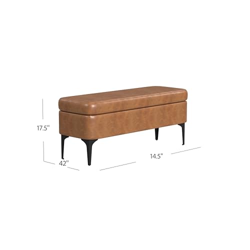 HomePop Upholstered Storage Bench with Metal Leg Home Décor|Bench with Storage for Living Room & Entryway - Carmel Faux Leather