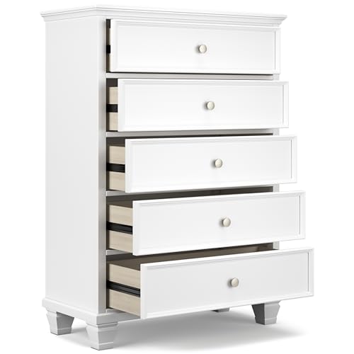 Signature Design by Ashley Fortman Casual 5 Drawer Chest for Bedroom, White