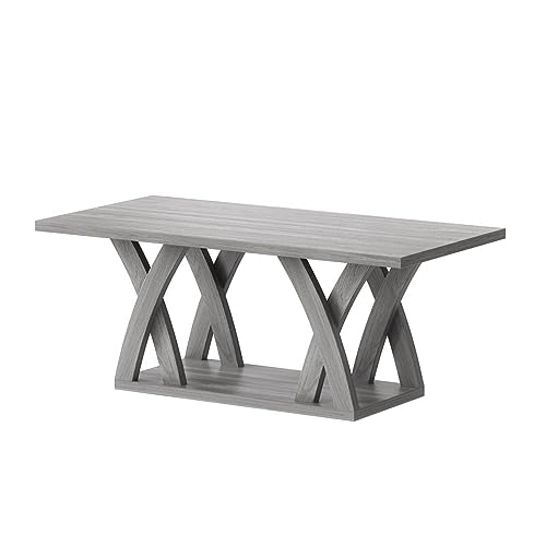 FROMJBEST Farmhouse Coffee Table with Shelf, Wood Coffee Table for Living Room, Open Display Area,47” Grey