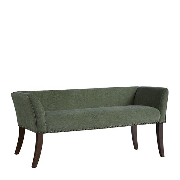 Madison Park Accent Bench, Plush Upholstered, Nailhead Trim, & Padded Seat Entryway Bench Small, End of Bed Bench with Back, 49.5" W x 19.25" D x 23" H, Green