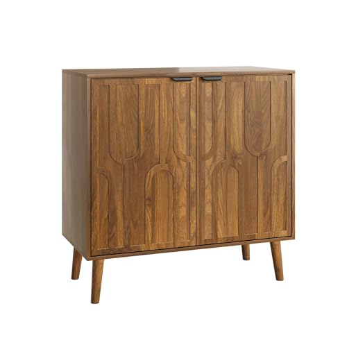 YMW Sideboard Buffet Cabinet, Mid Century Modern Storage Cabinet with Paper Clip Design Doors and Adjustable Shelves, Boho Style Wooden Buffet Cabinets for Hallway, Entry, Living Room, Walnut