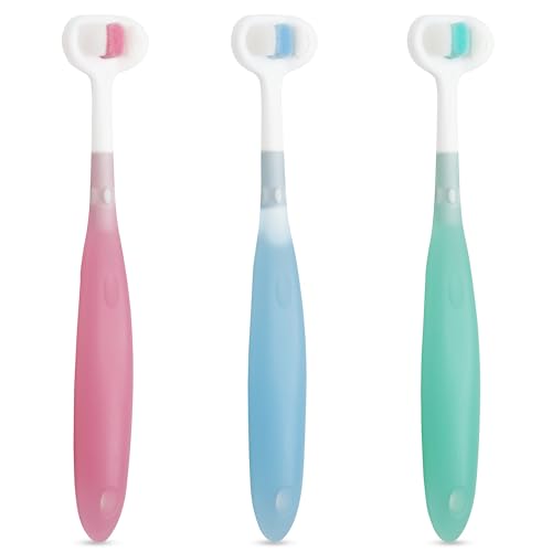 Trueocity Extra Soft Toddler Toothbrush, Toddler Toothbrushes 1-2 1-3 2-4, Toothhugger High Efficient 3 Sides Baby Toothbrush 12 Months and Up, Infant Training Brush, Sensory Oral Care Set (3 Pack)
