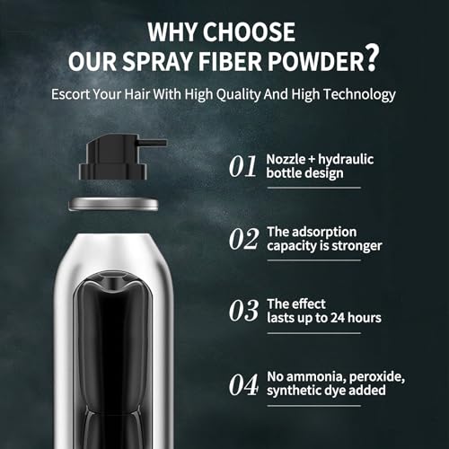 SEVICH Hair Fiber Thickener Spray - Instant Hair Thickening Powder for Men & Women, Root Touch Up Hair Color, Hair Building Fibers for Thinning Hair, Waterproof, Sweatproof, Natural Look,120ml Black
