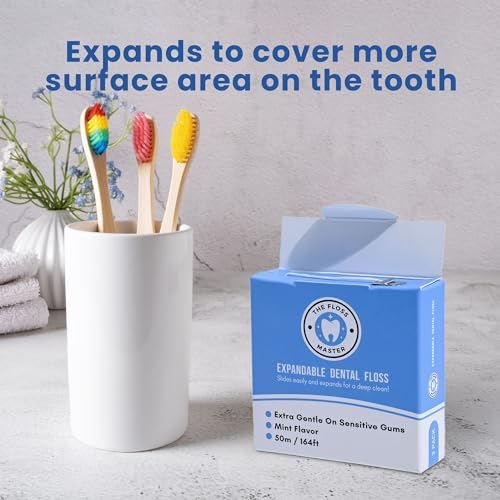 Expandable Dental Floss 3 Pack I Plastic-Free Dispenser I 50 Meter / 164 feet per Pack I Gentle Glide for Effective Cleaning I Mint Flavor