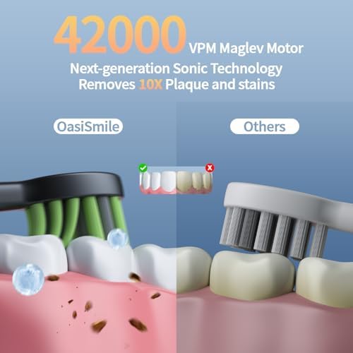 Electric Toothbrush for Adults, 42000 VPM Sonic Toothbrush with 6 Brush Heads, 4 Cleaning Modes,120-Day Battery Life, IPX7 Waterproof Rechargeable Toothbrushes with 2 Mins Smart Timer for Home, Travel