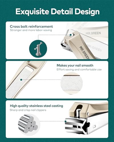 MR.GREEN 3pcs Nail Clippers Set, German Stainless Nail Clippers with Nail File, Anti Splash Excellent Quality Nail Cutters, Professional Finger&Toenail Clippers with Exquisite Case for Men& Women