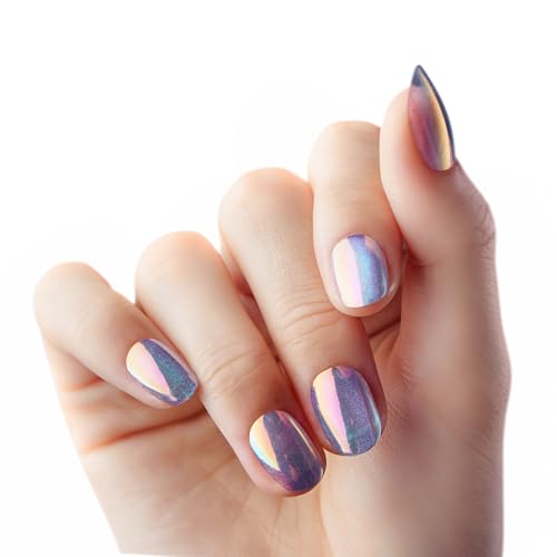 KISS Gel Fantasy, Press-On Nails, Nail glue included, 'Change Chance', Silver, Short Size, Oval Shape, Includes 28 Nails, 2g glue, 1 Manicure Stick, 1 Mini File