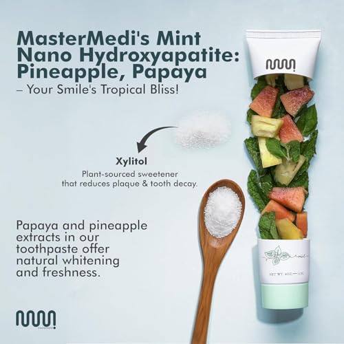 MasterMedi Nano Hydroxyapatite Toothpaste – Fluoride Free, SLS Free, for Sensitive Teeth, Whitening, Enamel Remineralization, Magic Mint, Dentist Recommended, 4 oz (Pack of 2)