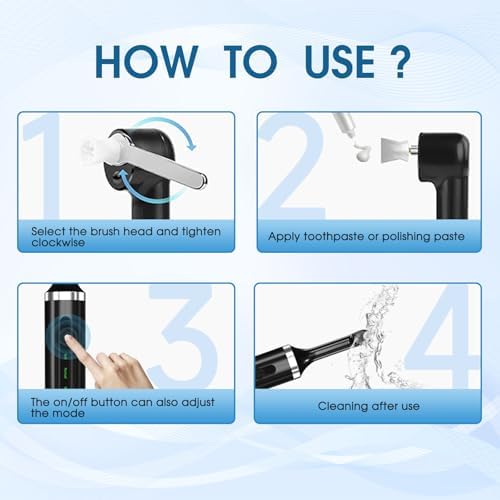 Tooth Polisher - Plaque Remover for Teeth Whitening Dental Tools Electric Tartar Polishing Teeth Cleaning Kit with LED Light 5 Speed Modes with 5 Replacement Brush Heads (Black)
