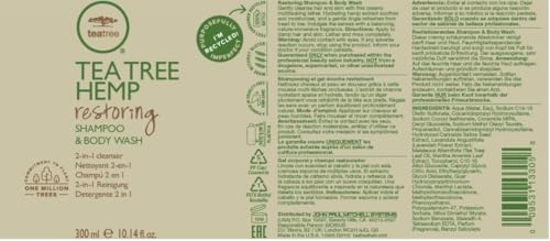 Tea Tree Hemp Restoring Shampoo & Body Wash, 2-in-1 Cleanser, For All Hair Types