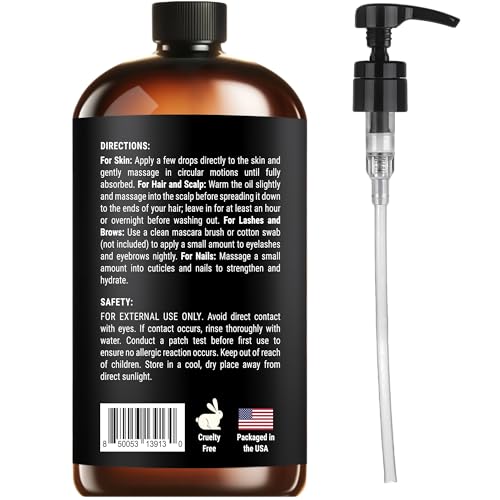 Organic Castor Oil for Hair, Scalp, Skin, Face & Eyelashes | USDA Certified | 100% Pure Castor Oil Organic Cold Pressed Unrefined Glass Bottle, Hexane Free - Soulspa Pure - 16 fl oz