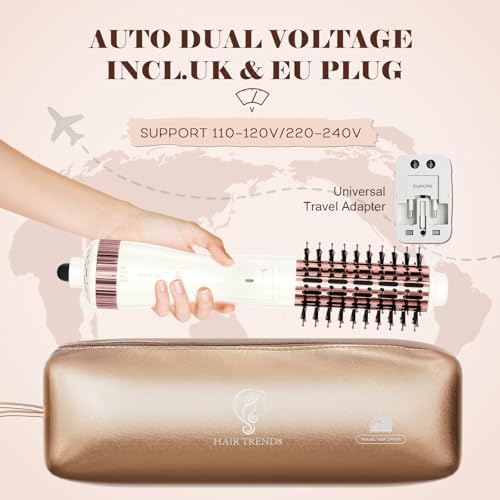 Dual Voltage(110~250V) 1.8 Inch Barrel Round Brush Blow Dryer, Hair Dryer Brush with European Plug Adapter, 4-in-1 Negative Ionic One Step Volumizer Dryer- 2.8 Inch Include Bristles
